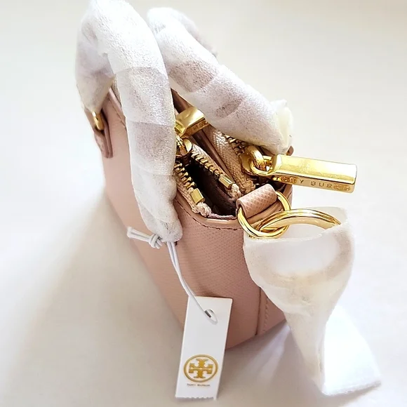 NWT TORY BURCH Mini Robinson Double Zip Leather Tote Gold Key Fob Bag Charm - Picture 5 of 9